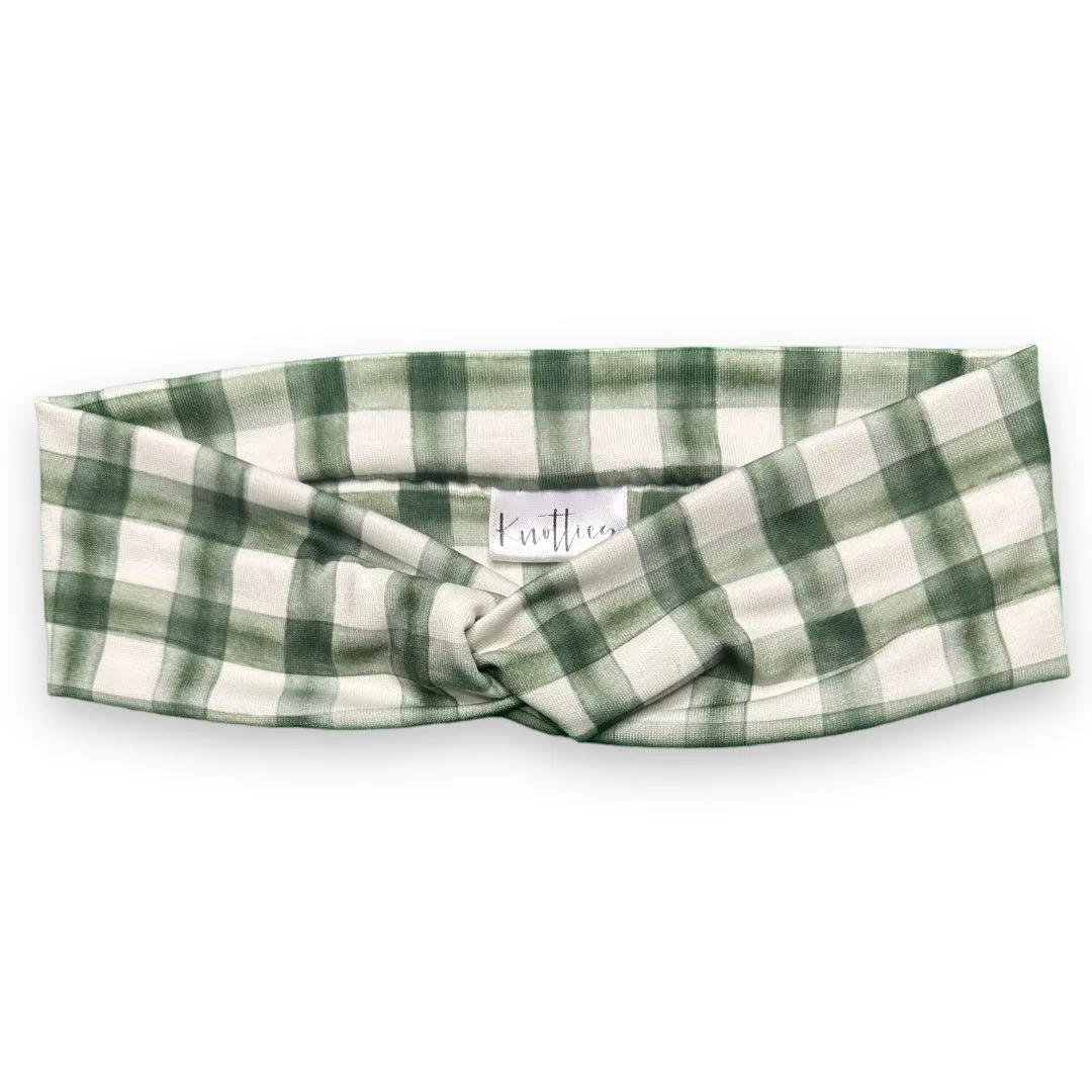 Green Plaid Knotties Headband