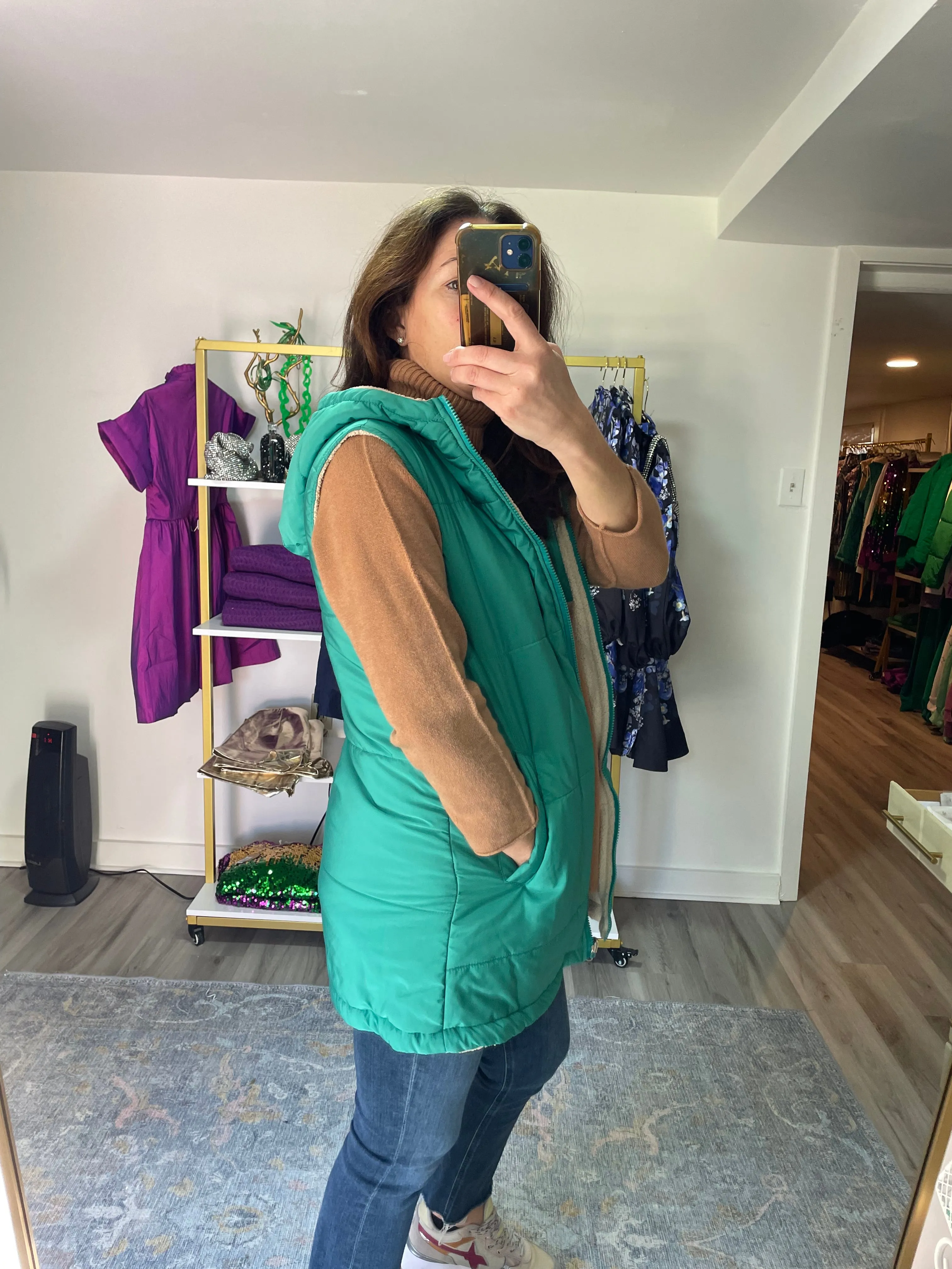 Green Puffer Vest with Fleece Lining