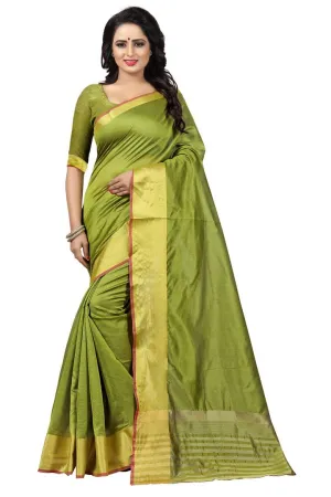 Green Solid Art Silk Saree with Blouse piece