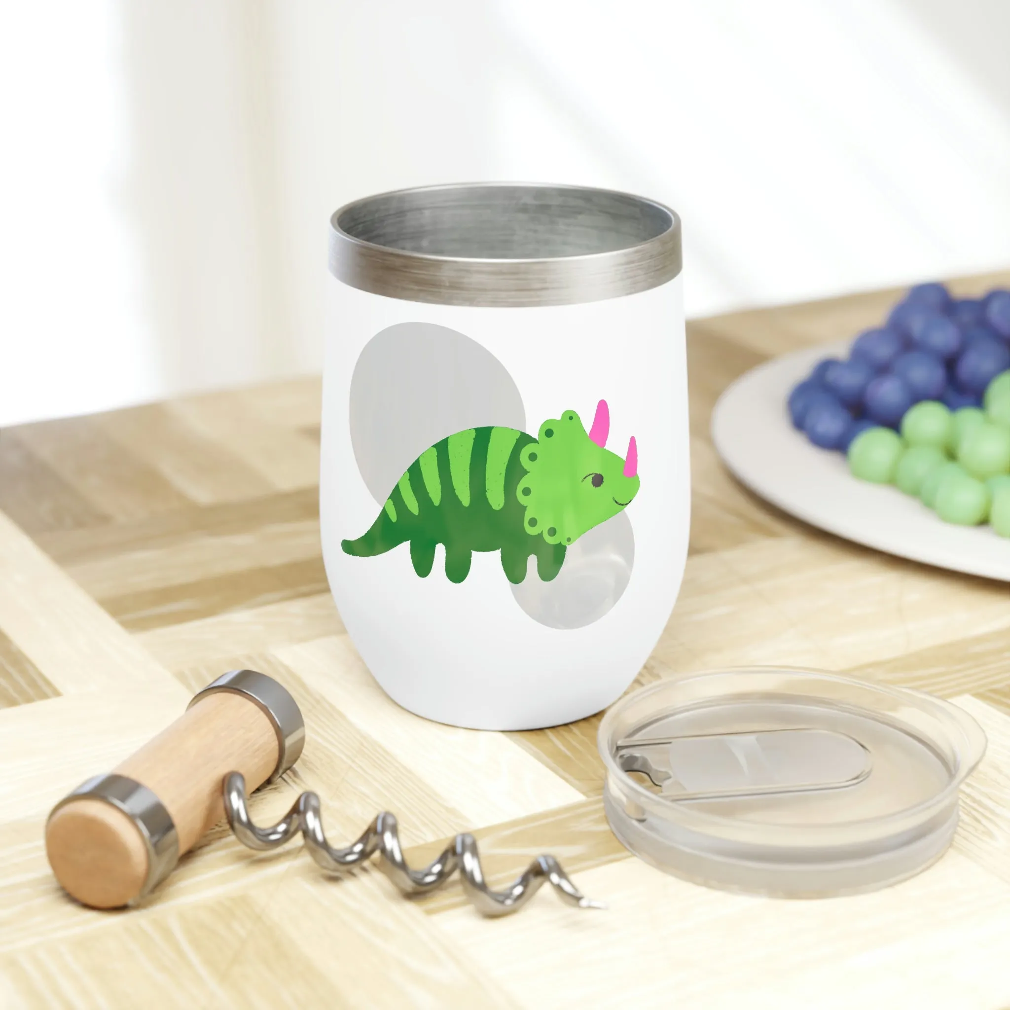 Green Triceratops Dinosaur Chill Wine Tumbler