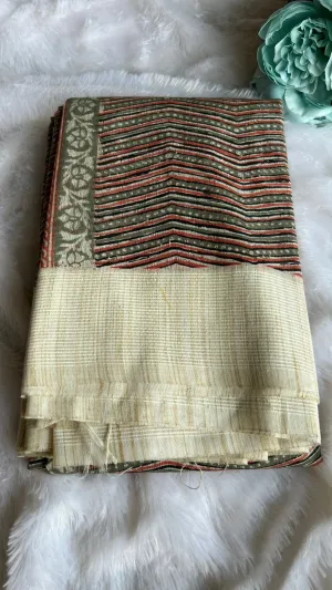 Grey & maroon cotton saree with blouse