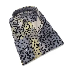 Grey Button Down Shirt W/ Dot Flocking