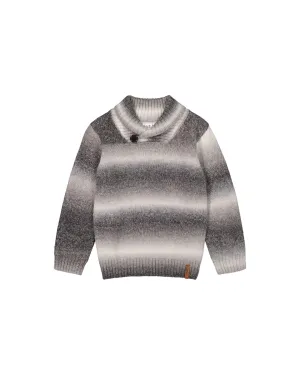 Grey Gradient Knitted Sweater With Collar