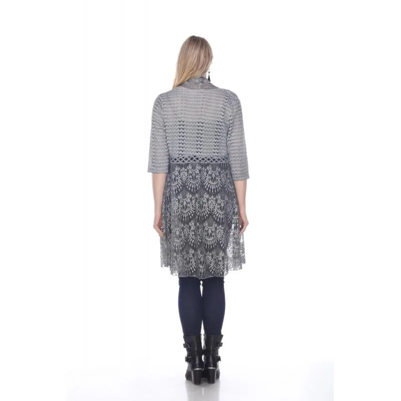 Grey Lace Open Front Cardigan