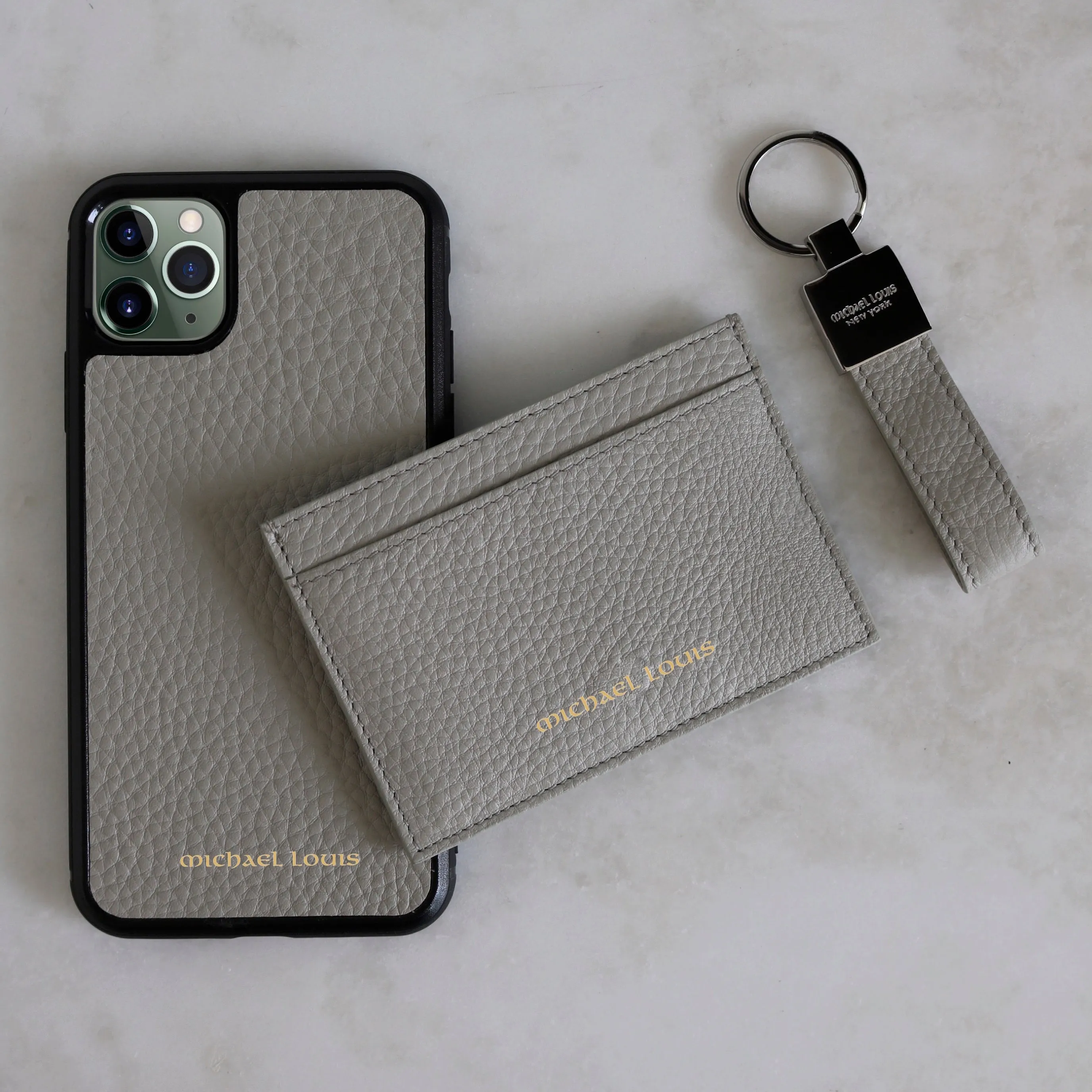 Grey Pebbled Leather Classic Card Holder