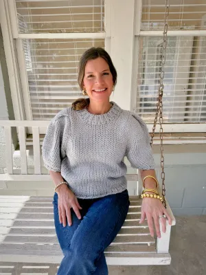 Grey Puff Sleeve Sweater Top