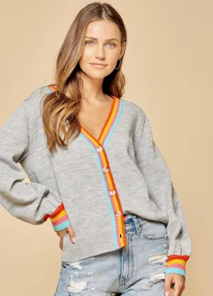 Grey Stripe Boarder Cardigan