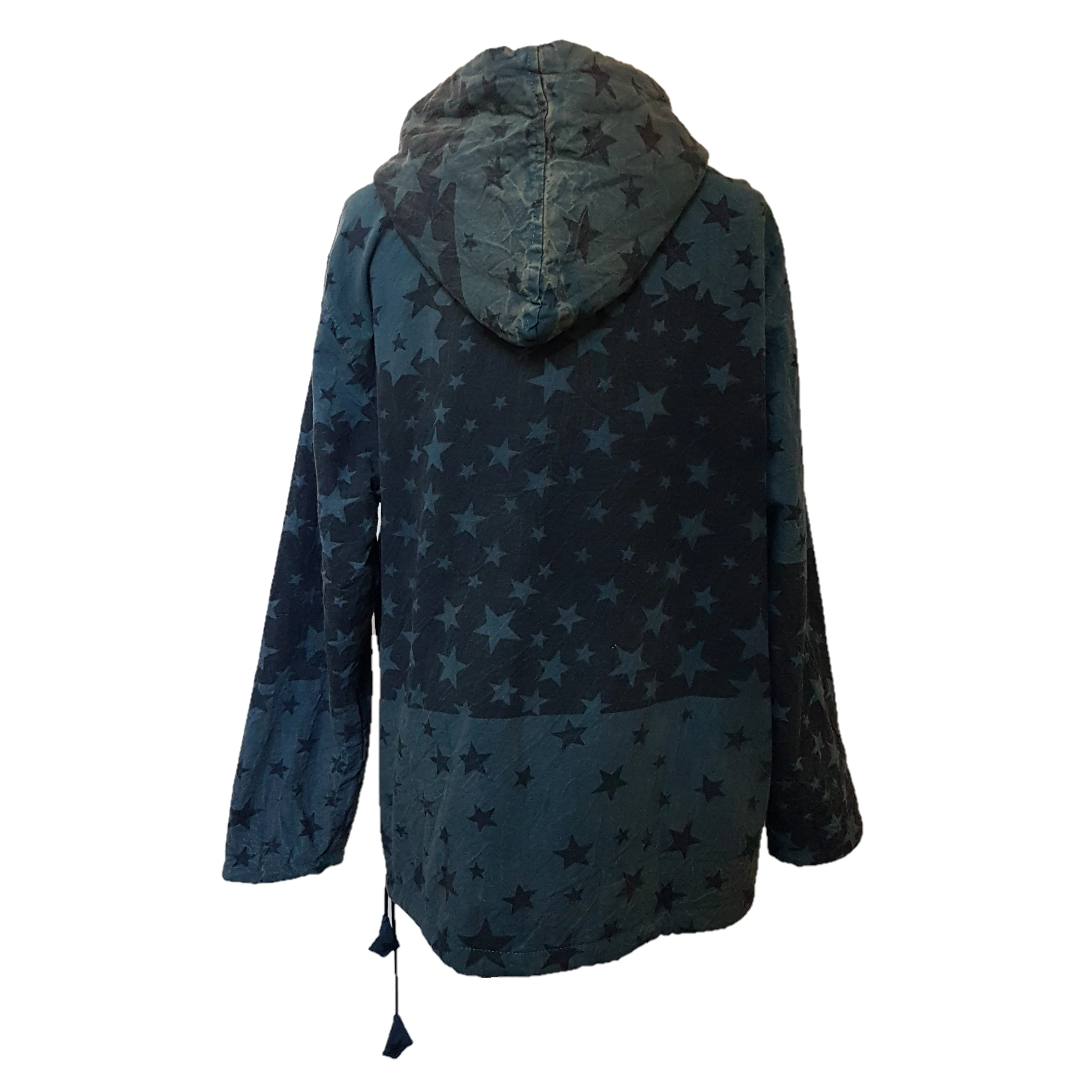 GRINGO FAIR TRADE Blue Stonewashed Star Print Hooded Top