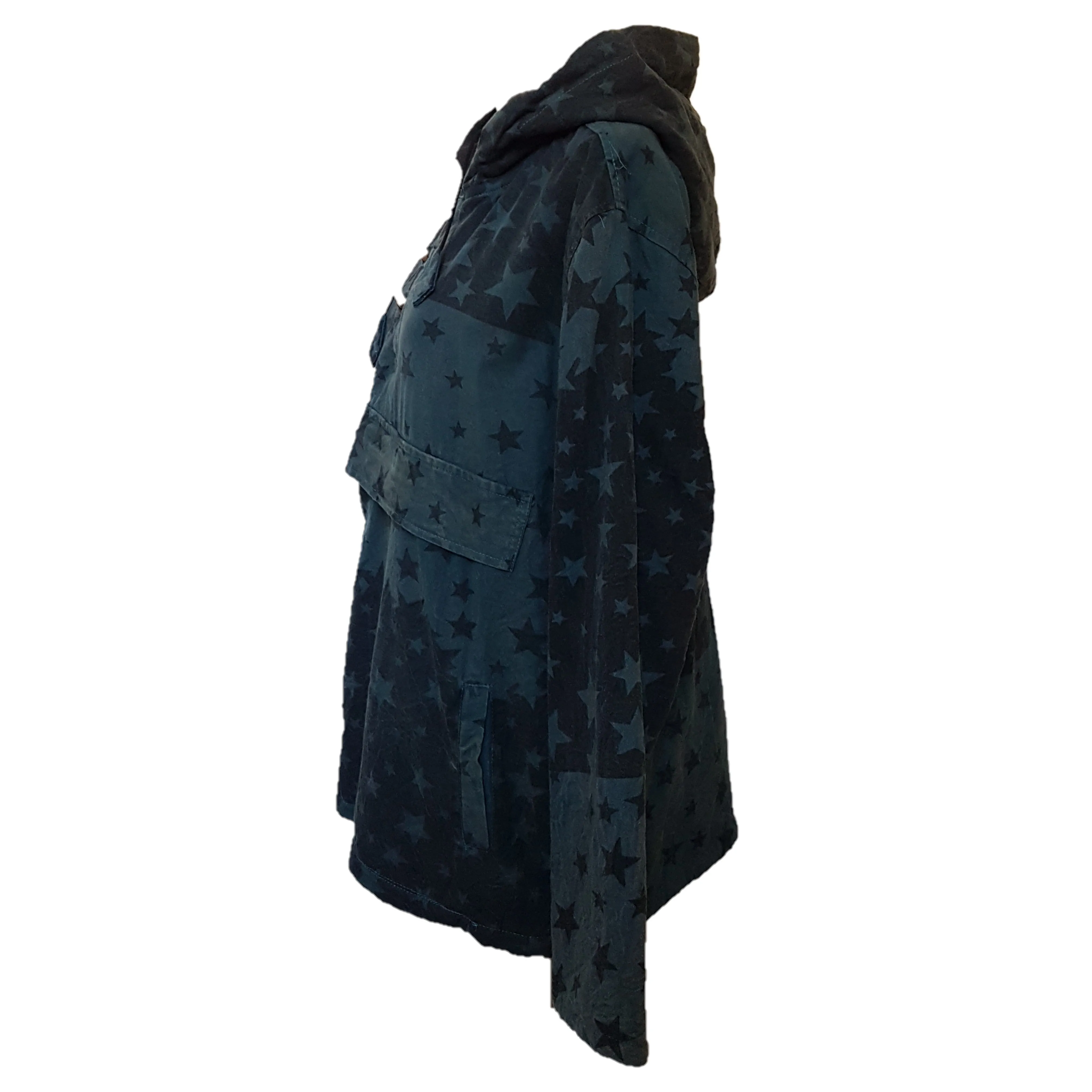 GRINGO FAIR TRADE Blue Stonewashed Star Print Hooded Top