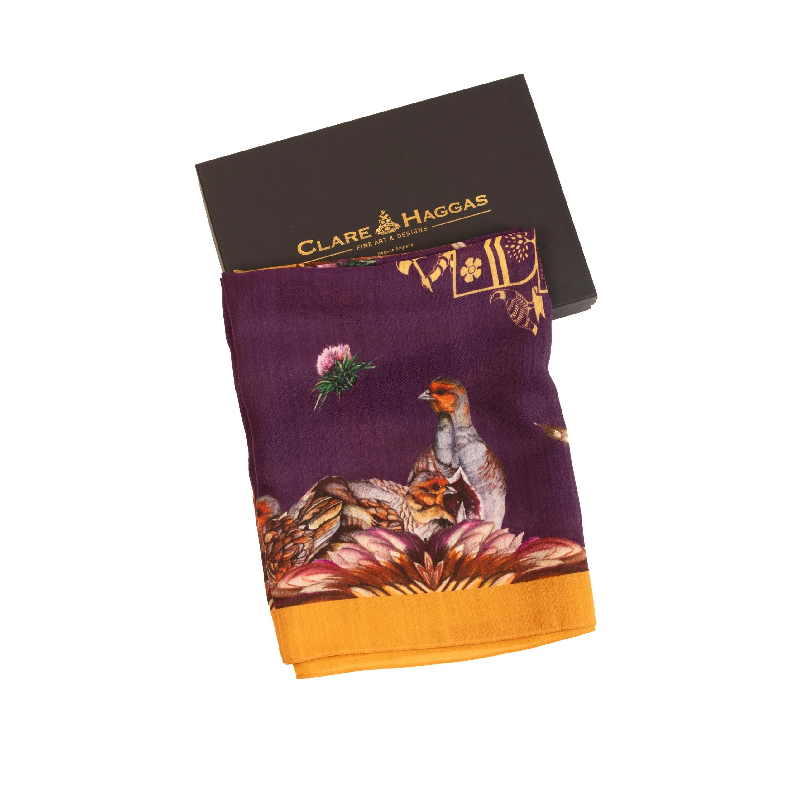 Grouse Misconduct Aubergine Purple and Gold Wool Silk Wrap