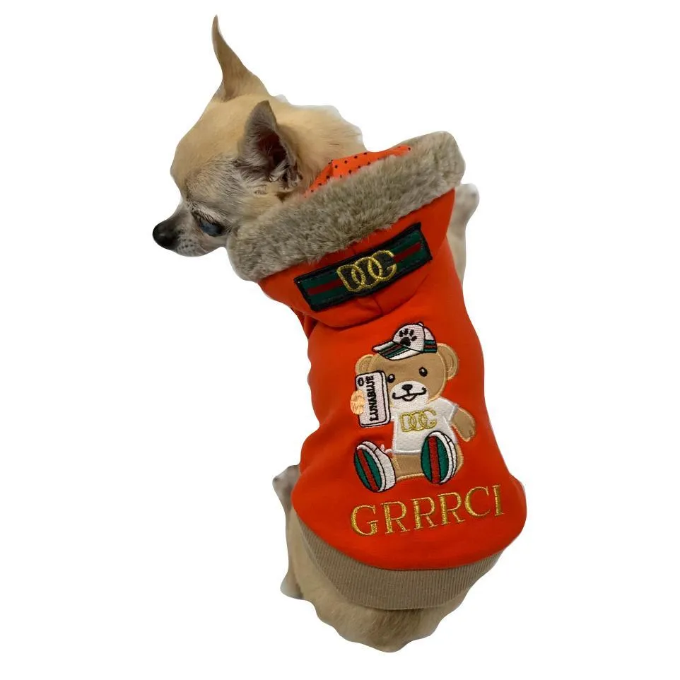 GRRRCI Selfie Bear Dog Hoodie Red Pepper