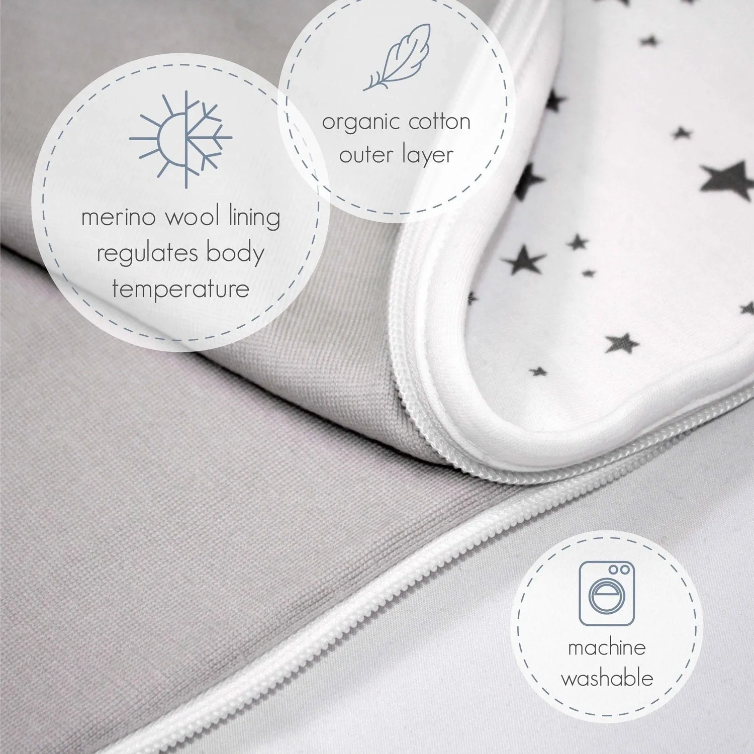 >Woolino Merino Wool 4 Season Sleep Bag ULTIMATE - Gray Stars
