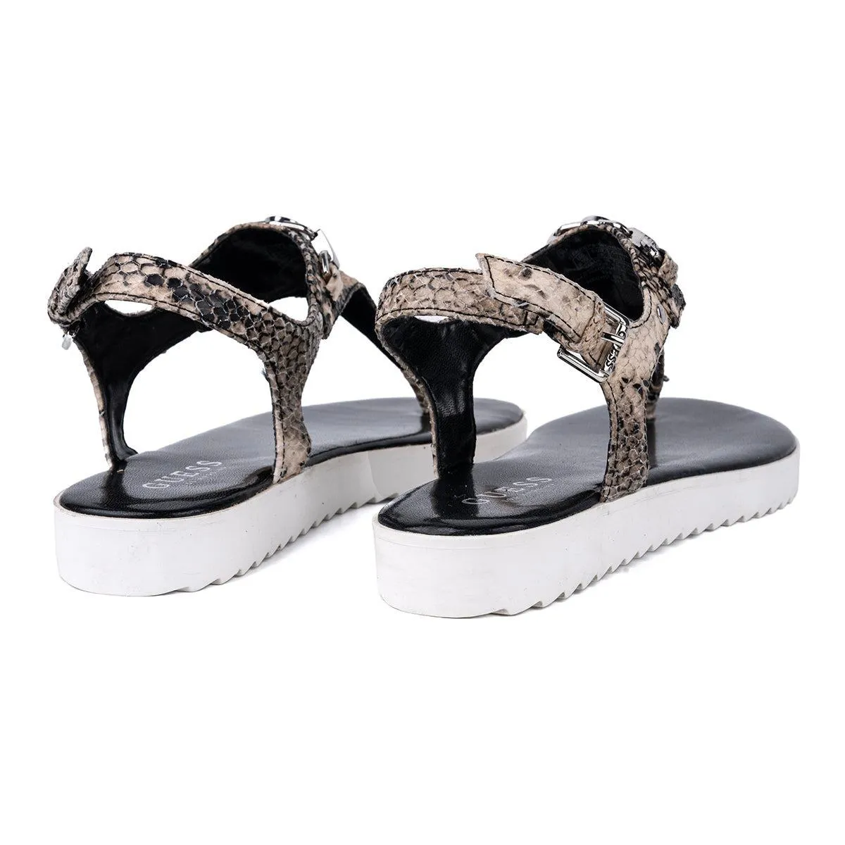 Guess Snake Textured Flat Sandals Leather Multicolour Colour For Women