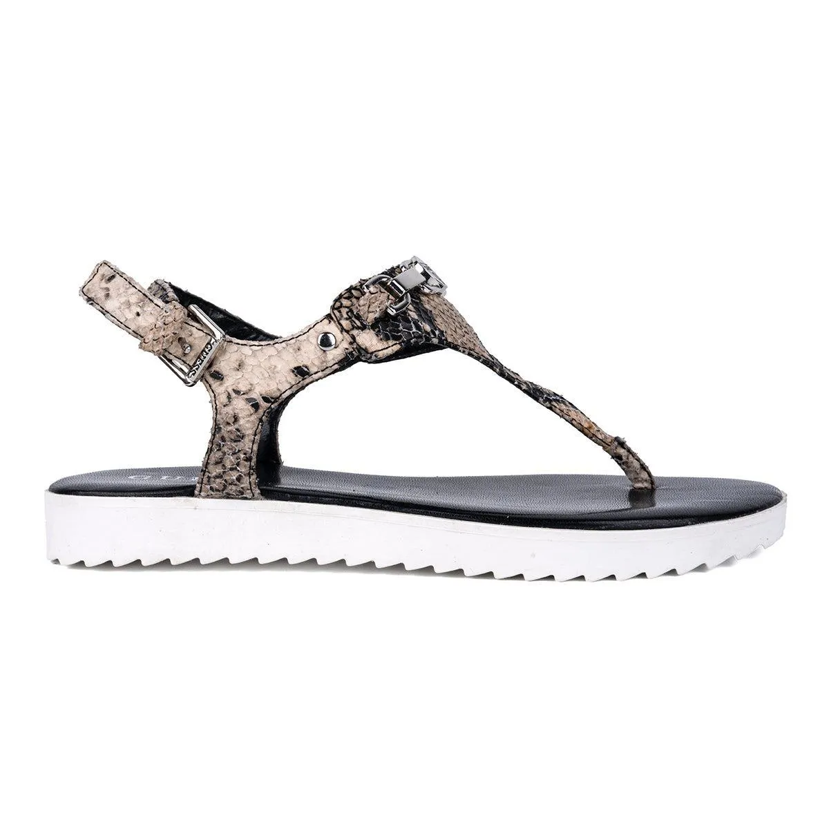 Guess Snake Textured Flat Sandals Leather Multicolour Colour For Women