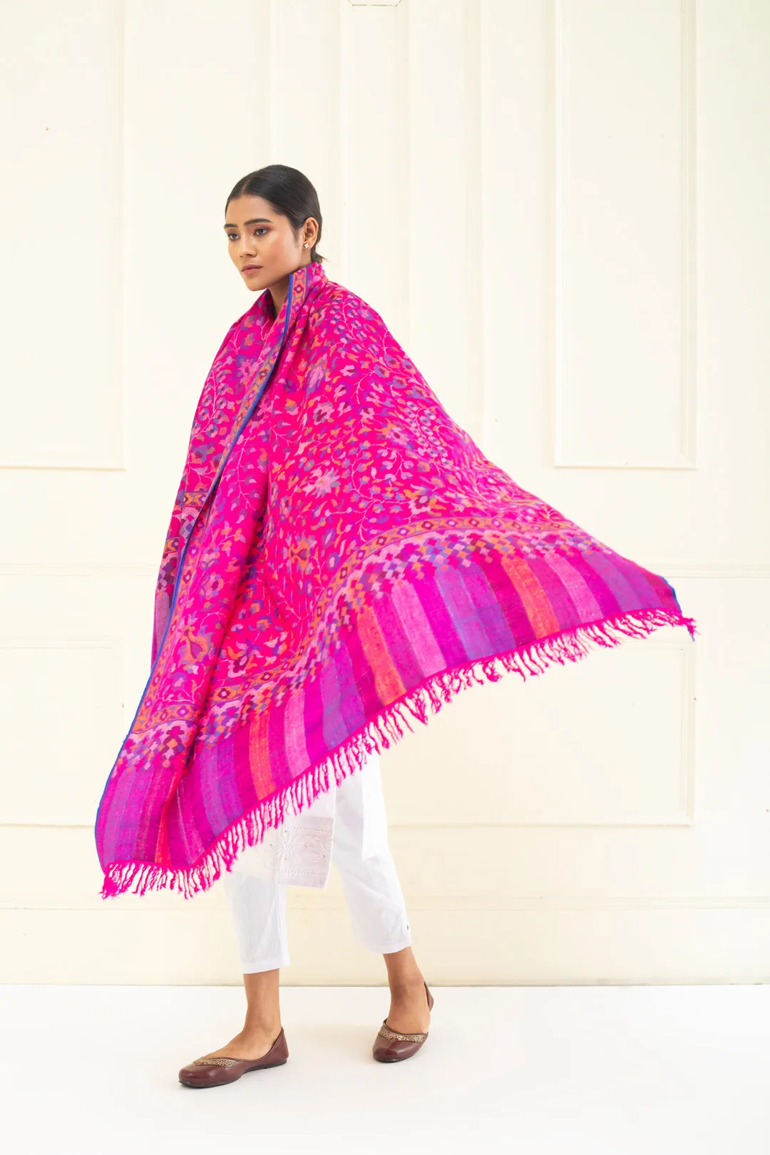 Gulal Hot Pink Floral Kani Jama Pashmina Shawl