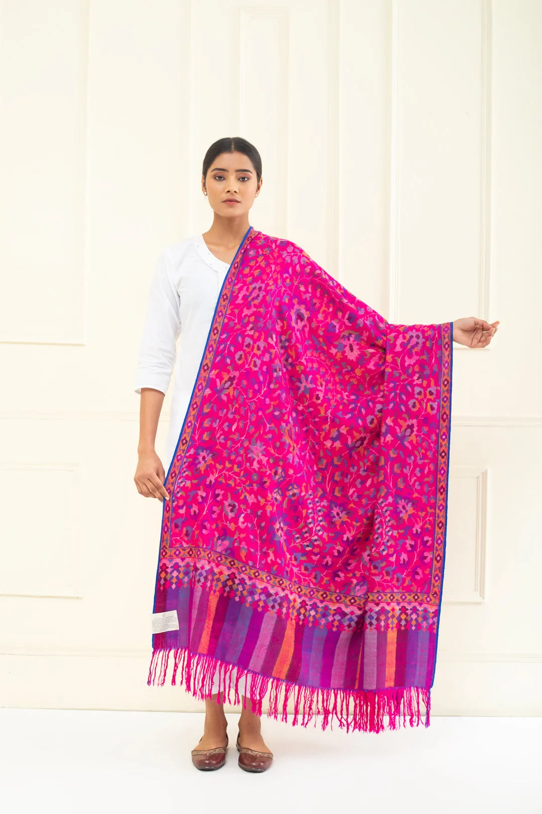 Gulal Hot Pink Floral Kani Jama Pashmina Shawl
