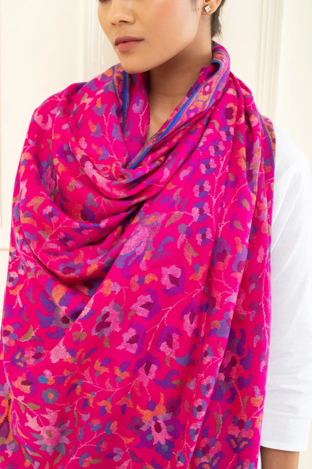 Gulal Hot Pink Floral Kani Jama Pashmina Shawl
