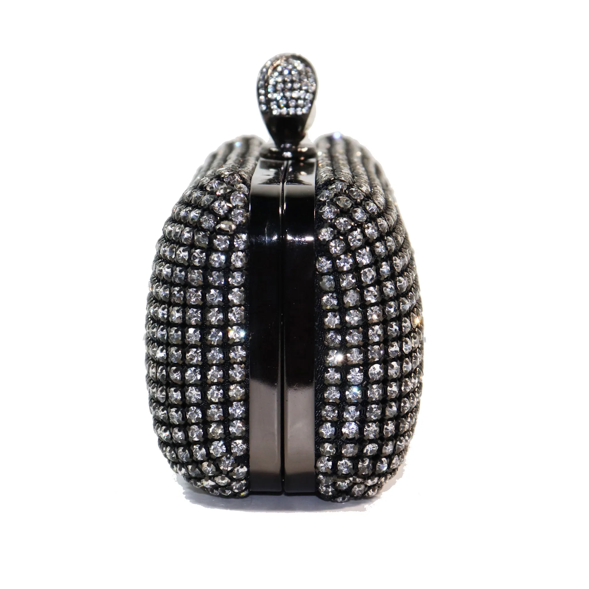 Gunmetal and Rhinestone Clutch with Pearl Clasp