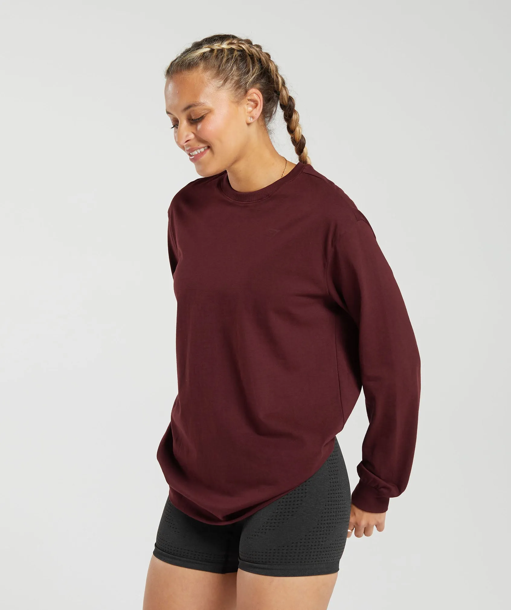 Gymshark Cotton Oversized Long Sleeve Top - Rich Maroon