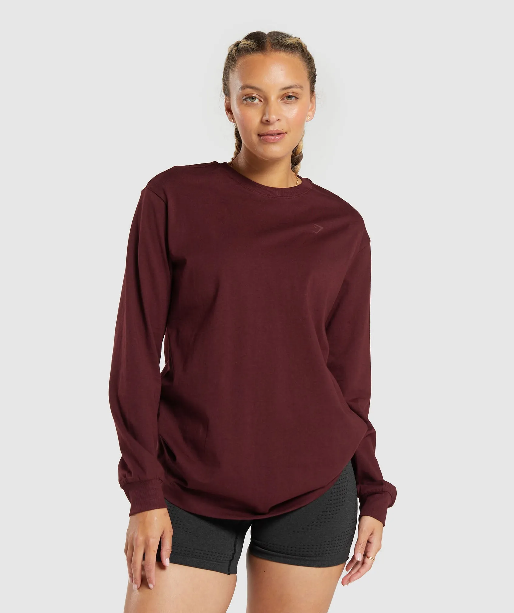 Gymshark Cotton Oversized Long Sleeve Top - Rich Maroon