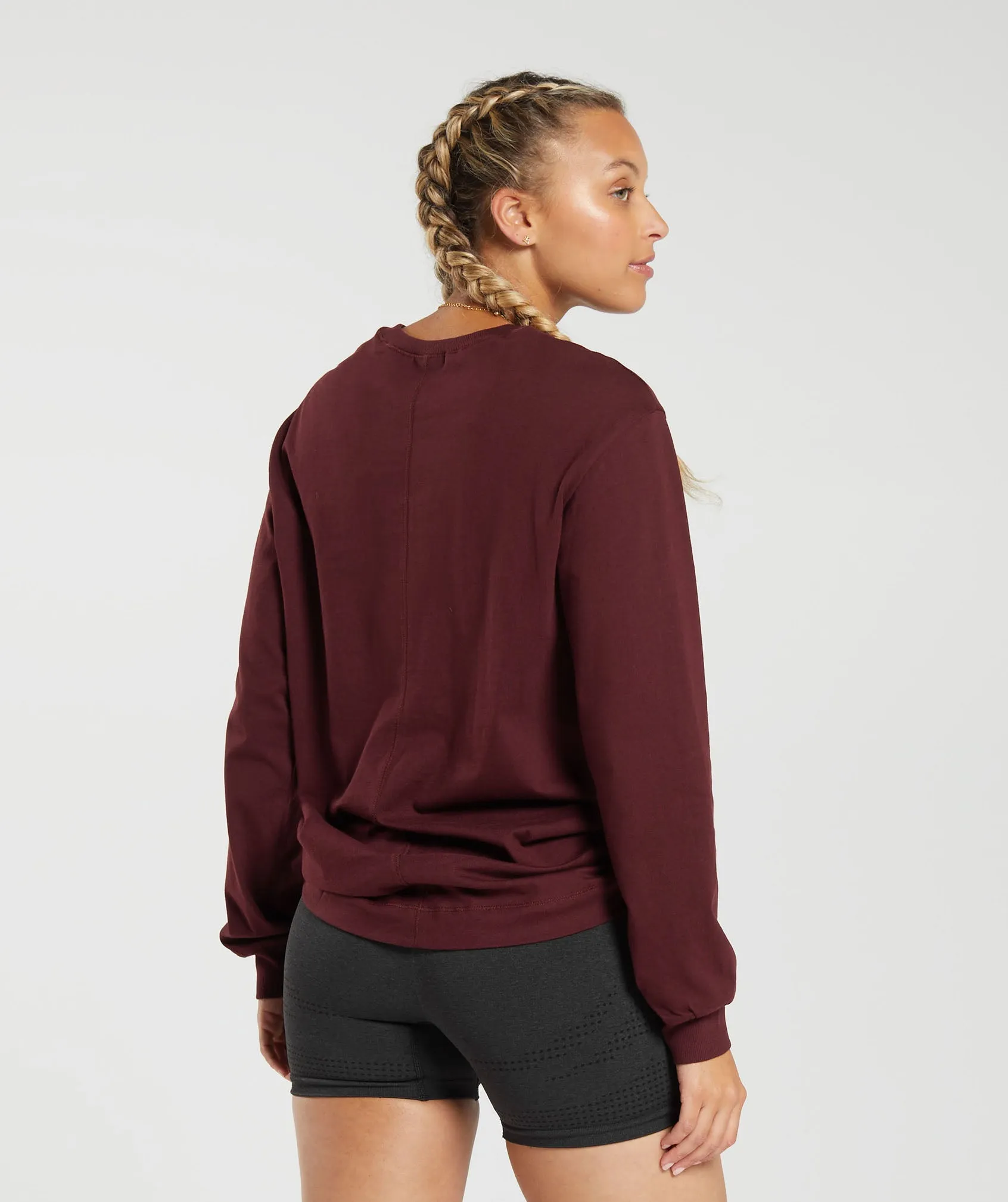 Gymshark Cotton Oversized Long Sleeve Top - Rich Maroon