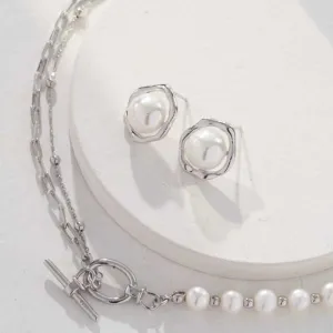Half Pearl Half chain Necklace Silver