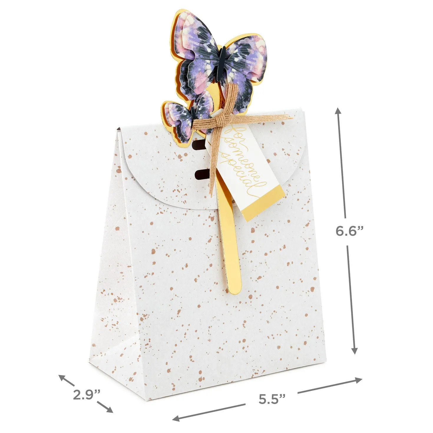 Hallmark 6.5'' Speckled Small Fold-Top Gift Bag With Butterfly Pick