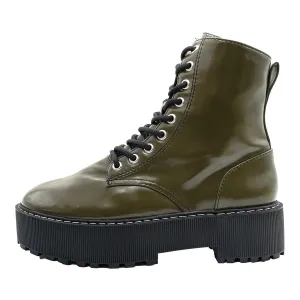 H&M Laceup Platform Ankle Boots Leather Green Colour For Women