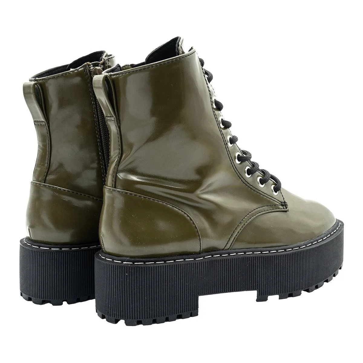 H&M Laceup Platform Ankle Boots Leather Green Colour For Women