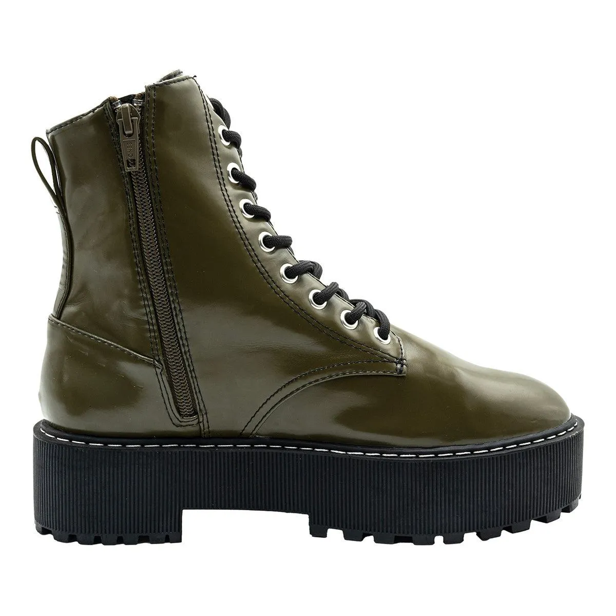 H&M Laceup Platform Ankle Boots Leather Green Colour For Women