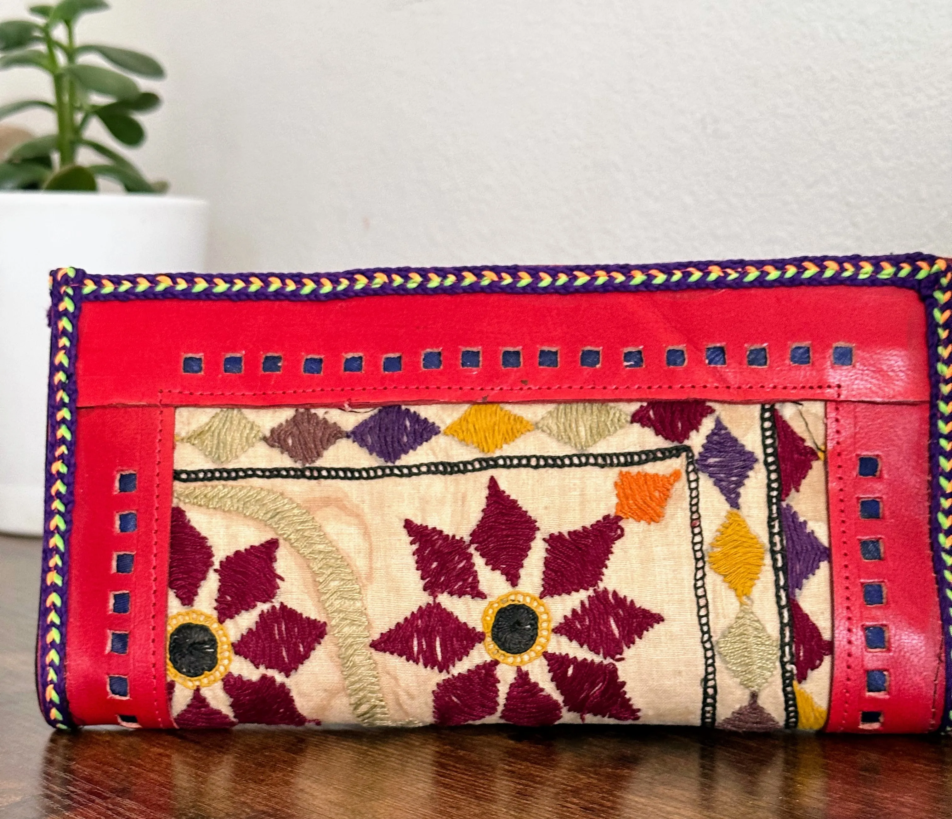 Hand Crafted Kutch Embroidered Clutch Wallet [Red]