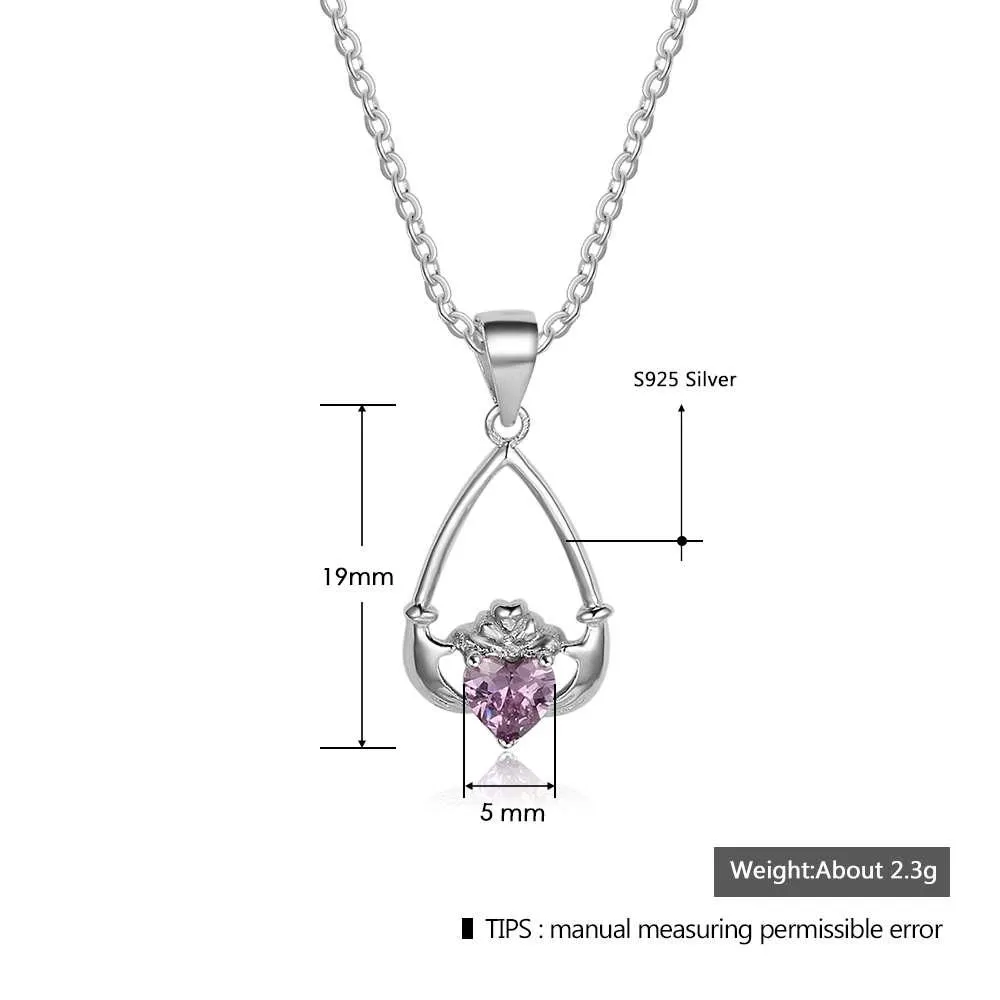Hand Holding Heart Personalized 12 Birthstone Pendant Necklace 925 Sterling Silver
