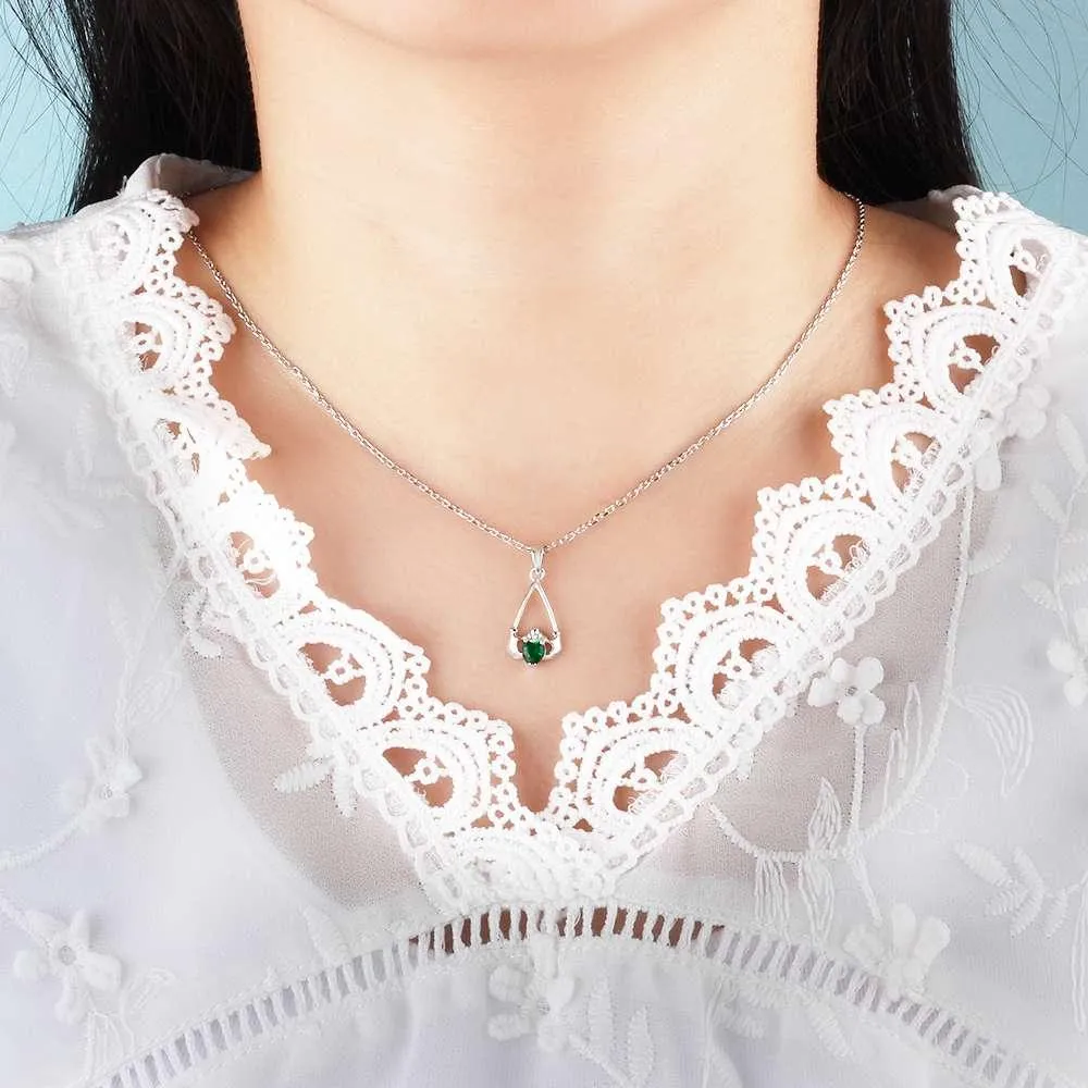 Hand Holding Heart Personalized 12 Birthstone Pendant Necklace 925 Sterling Silver