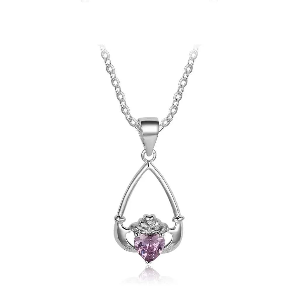 Hand Holding Heart Personalized 12 Birthstone Pendant Necklace 925 Sterling Silver