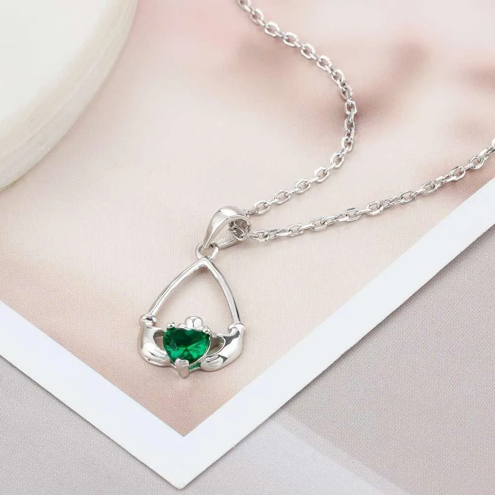 Hand Holding Heart Personalized 12 Birthstone Pendant Necklace 925 Sterling Silver
