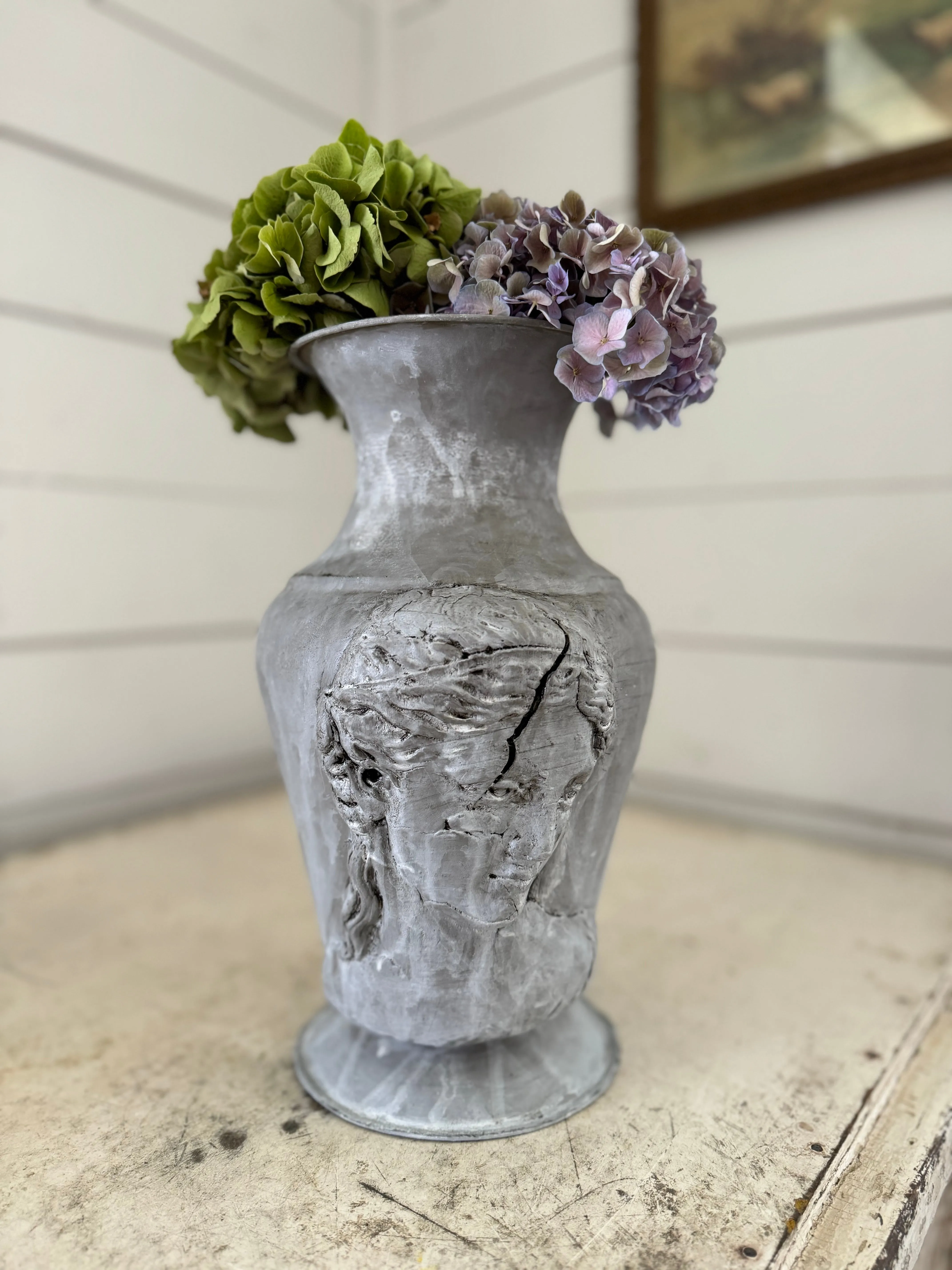 Hand Painted Metal vase floral not included