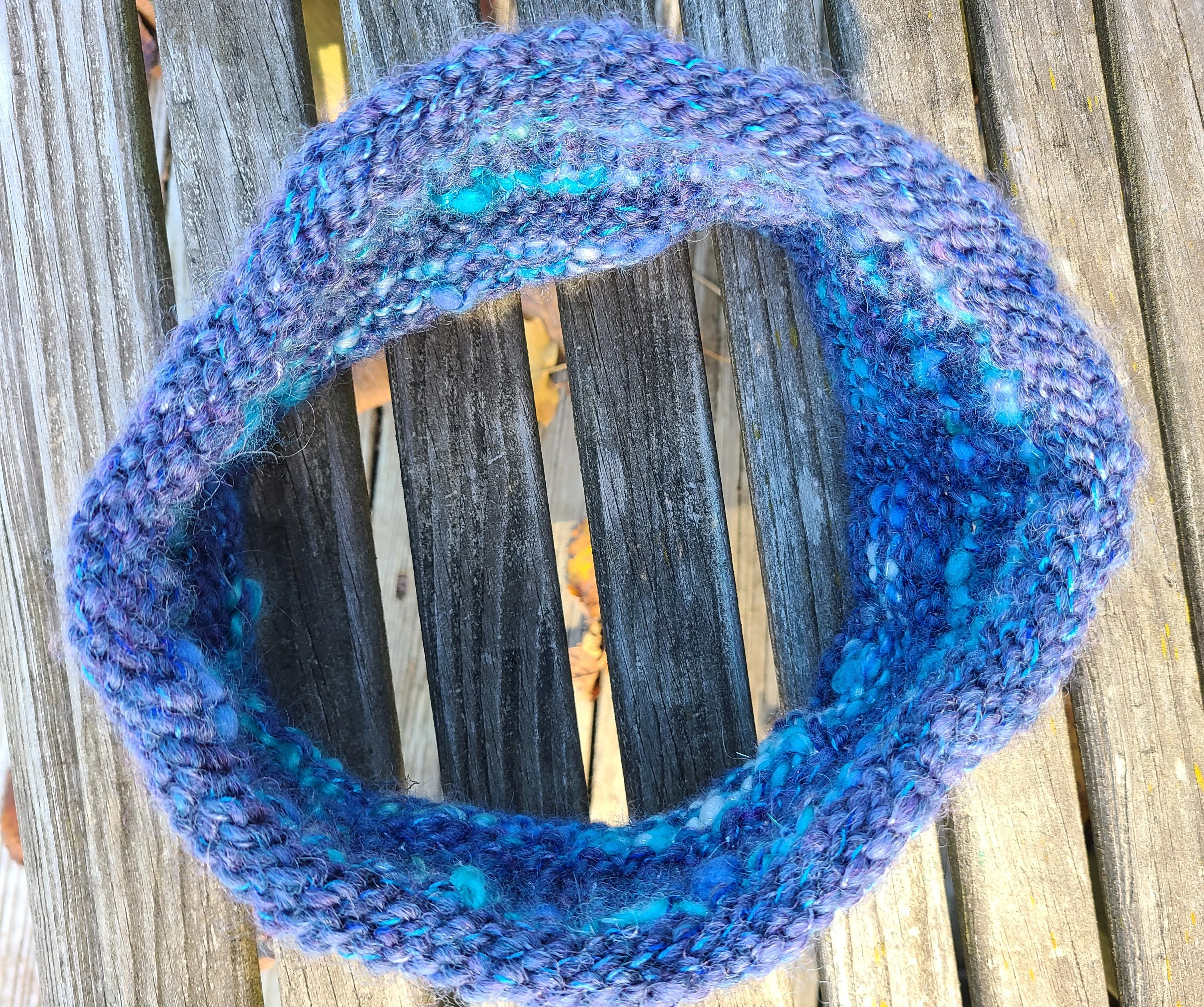 Handknit Cowl- Hand Dyed & Handspun Farm Wool Blends w/ Angora- Montana Skyline - 24 " diameter opening   16 1/" x 11 1/2"