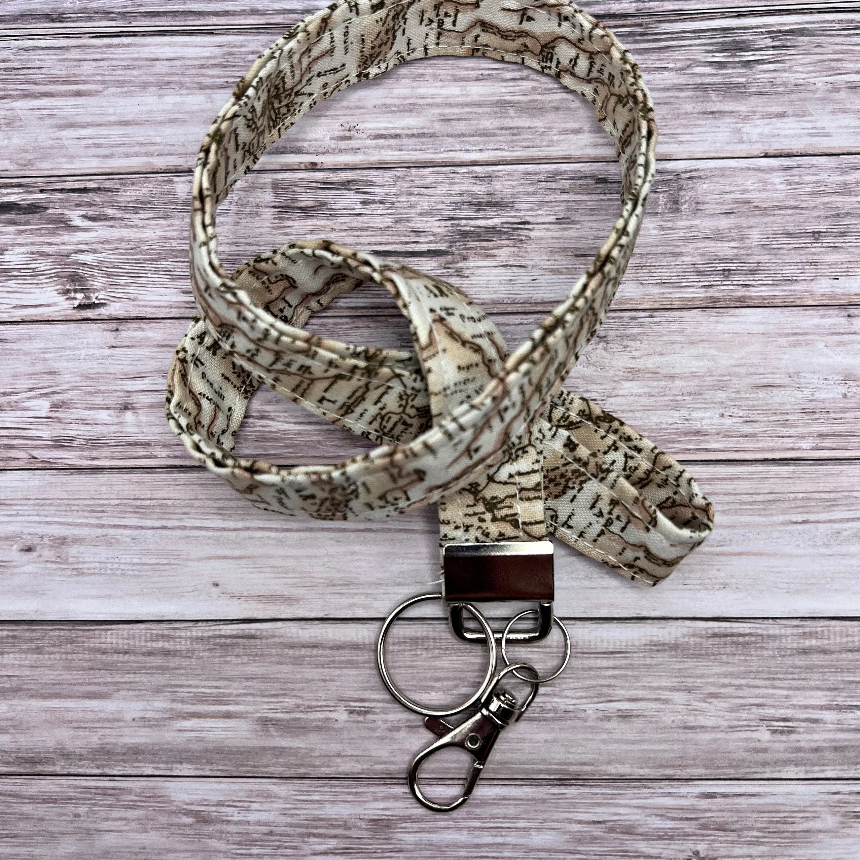 Handmade 20" Vintage Map Adventure Travel Fabric Lanyard Breakaway Keychain Keys ID Badge Holder