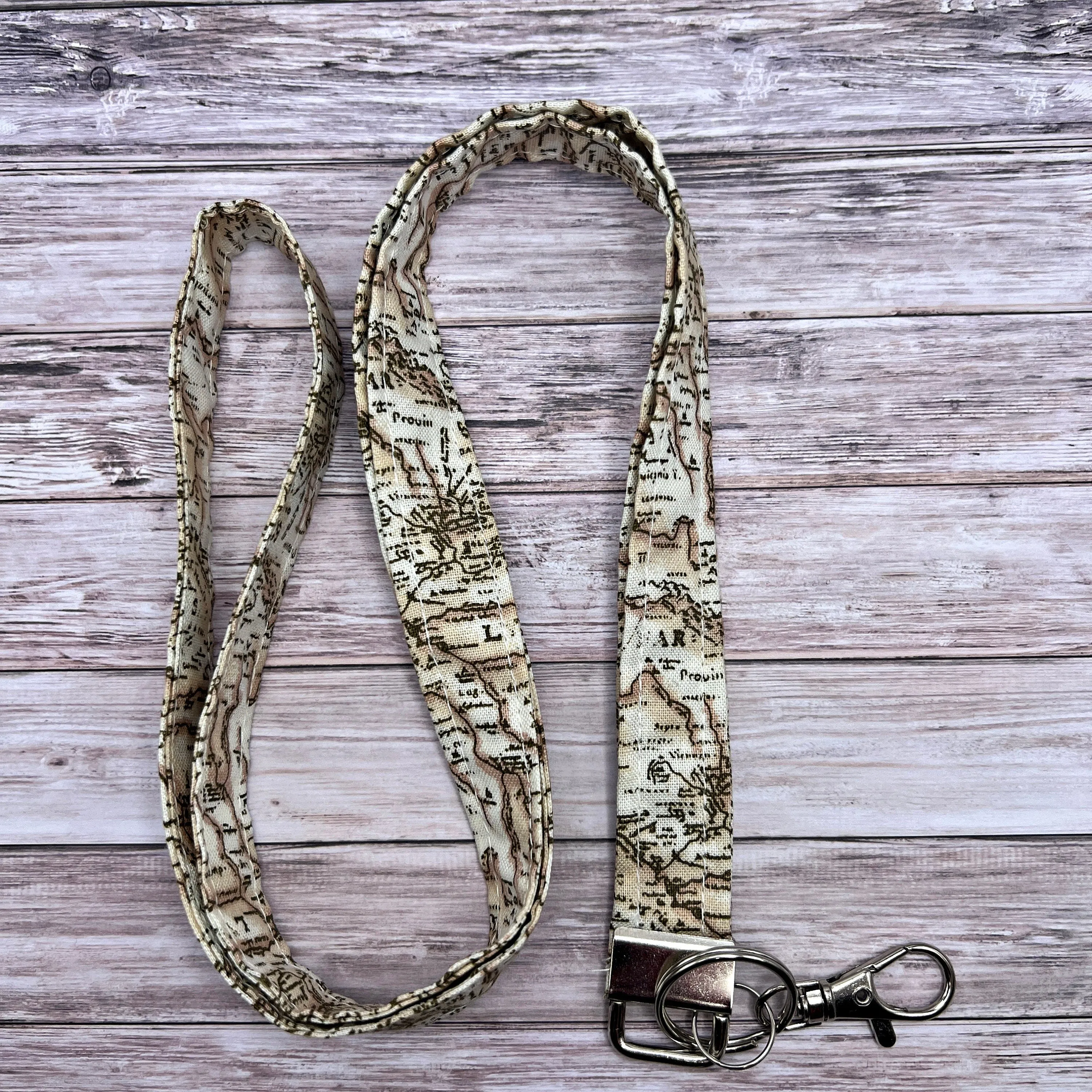 Handmade 20" Vintage Map Adventure Travel Fabric Lanyard Breakaway Keychain Keys ID Badge Holder
