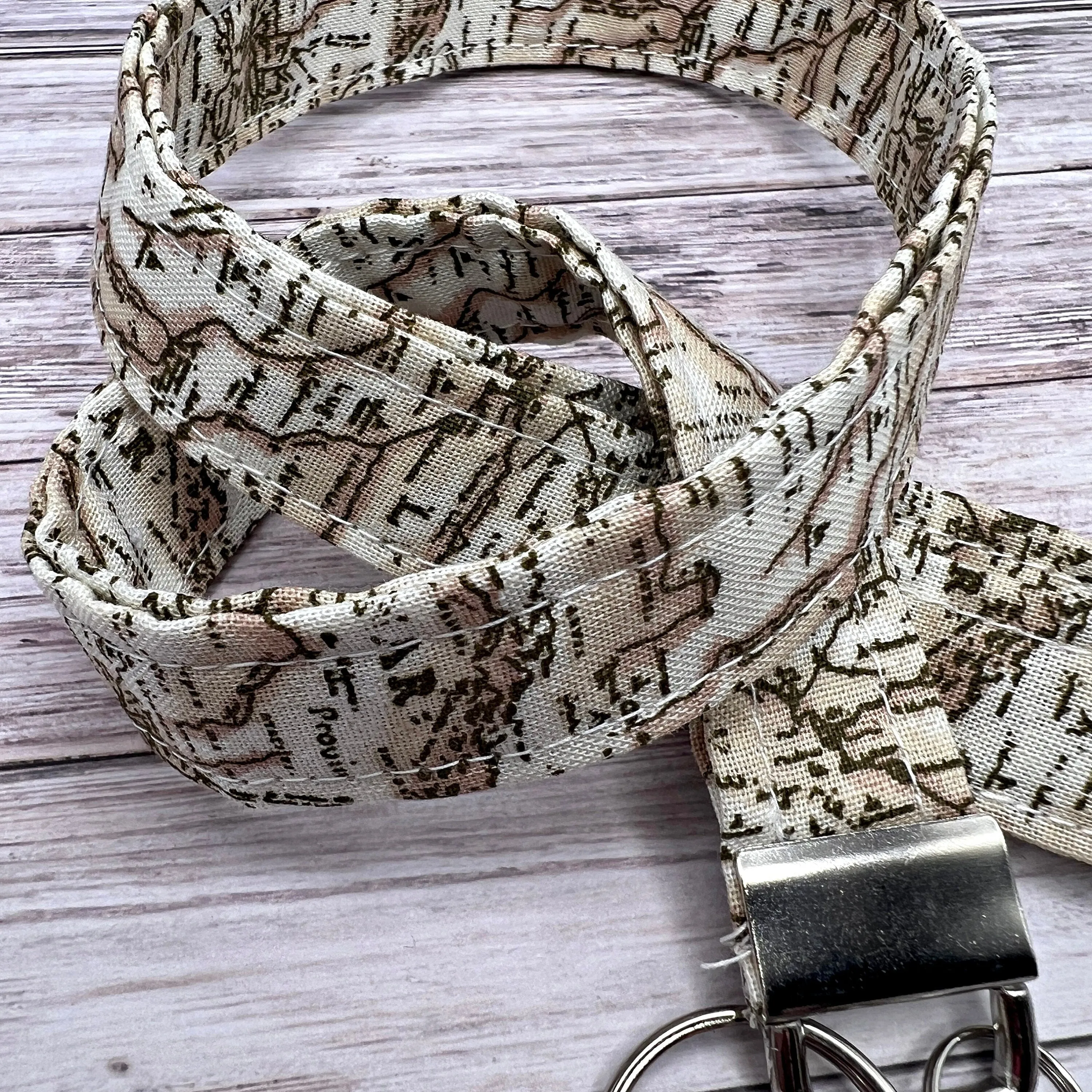 Handmade 20" Vintage Map Adventure Travel Fabric Lanyard Breakaway Keychain Keys ID Badge Holder