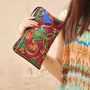Handmade Boho Chic Clutch Handbag/Purse Women Retro Boho Ethnic Embroidered Wristlet Clutch Bag