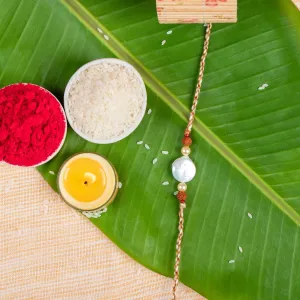 Handmade Coin Pearl Rudraksh Rakhi with Roli and Chawal - Unique Designer Gift for Brother