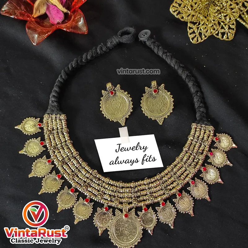 Handmade Gold Coins Chokers And Earrings with Jewelry Set