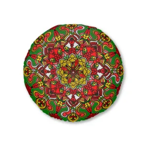 Handmade Mandala Art Floor Cushion - Tufted Round Pillow