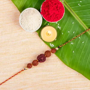 Handmade Pancha Rudraksh Designer Rakhi Set with Roli and Chawal for Raksha Bandhan Celebration