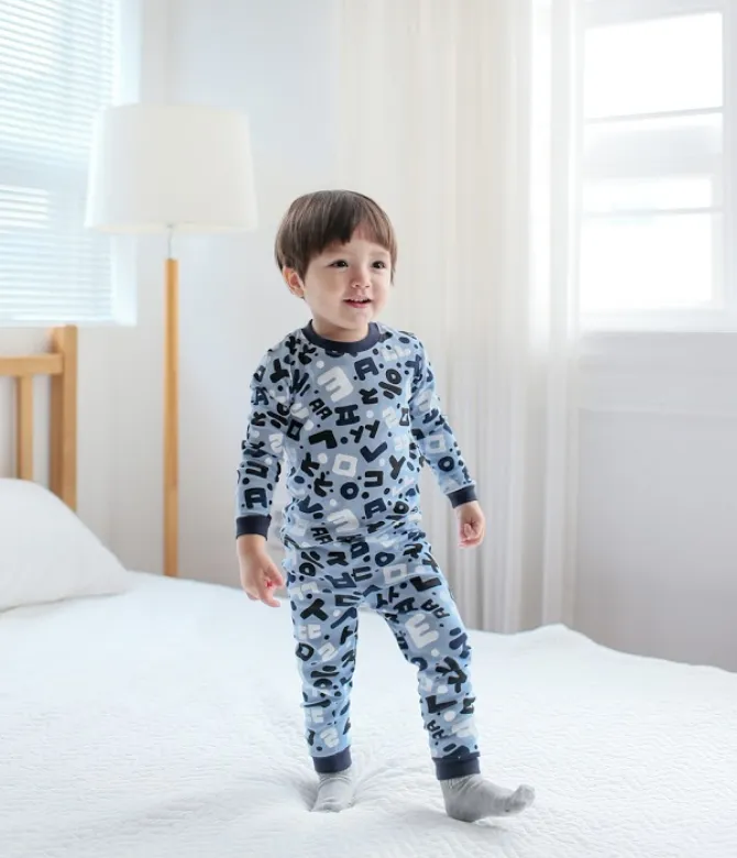 Hangul Korean Blue Long Sleeve Pajama