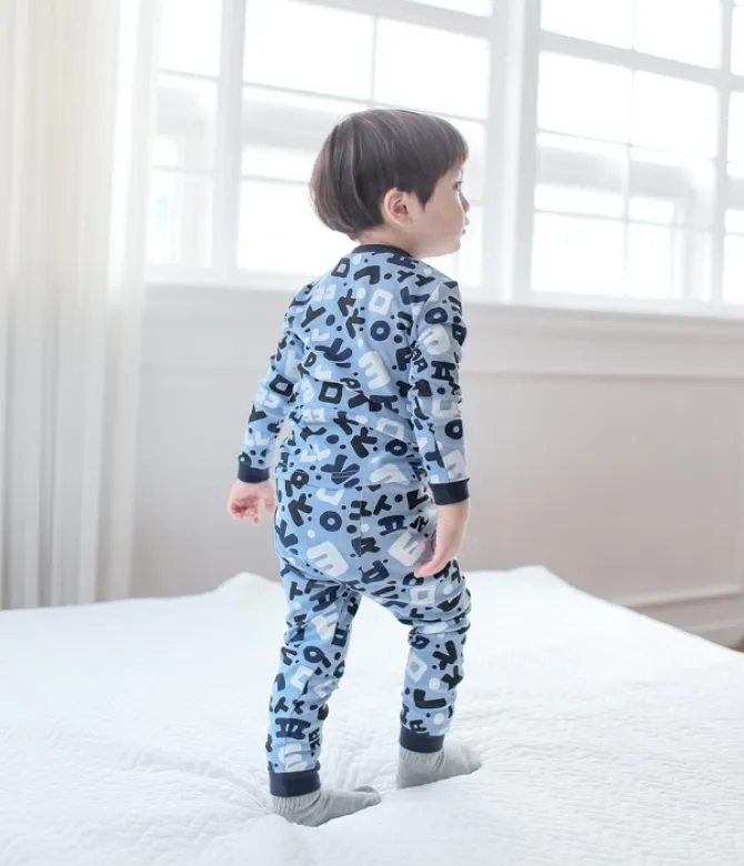Hangul Korean Blue Long Sleeve Pajama