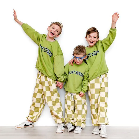 HAPPY HUMAN | GREEN | oversized  drop shoulder pullover | KIDS