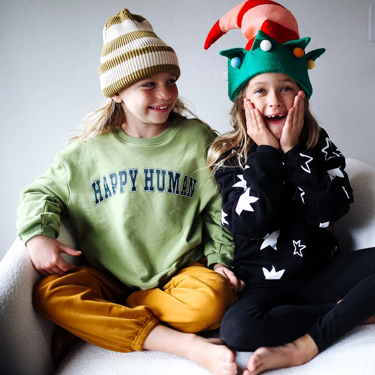 HAPPY HUMAN | GREEN | oversized  drop shoulder pullover | KIDS