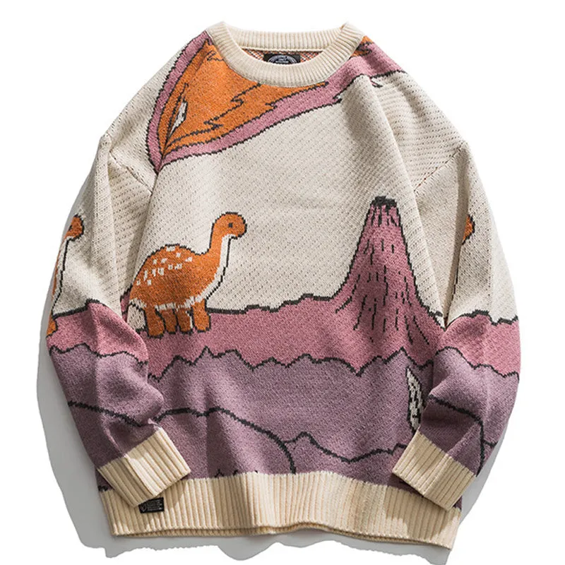 Harajuku Cartoon Little Dinosaur Sweater - Roar into Style with Adorable Chic 🦕💫